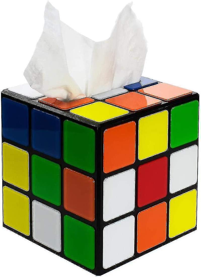 Plastic Magic Cube Tissue Box Cover, Holder For Square Tissue Boxes With Magnetic Lock, Multi Color Cy A