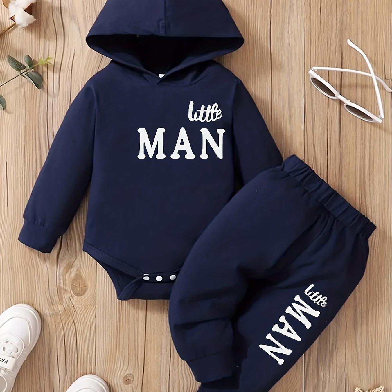 Trendig huva långärmad brevtryck body + byxor set baby pojke s vår och höst outfit