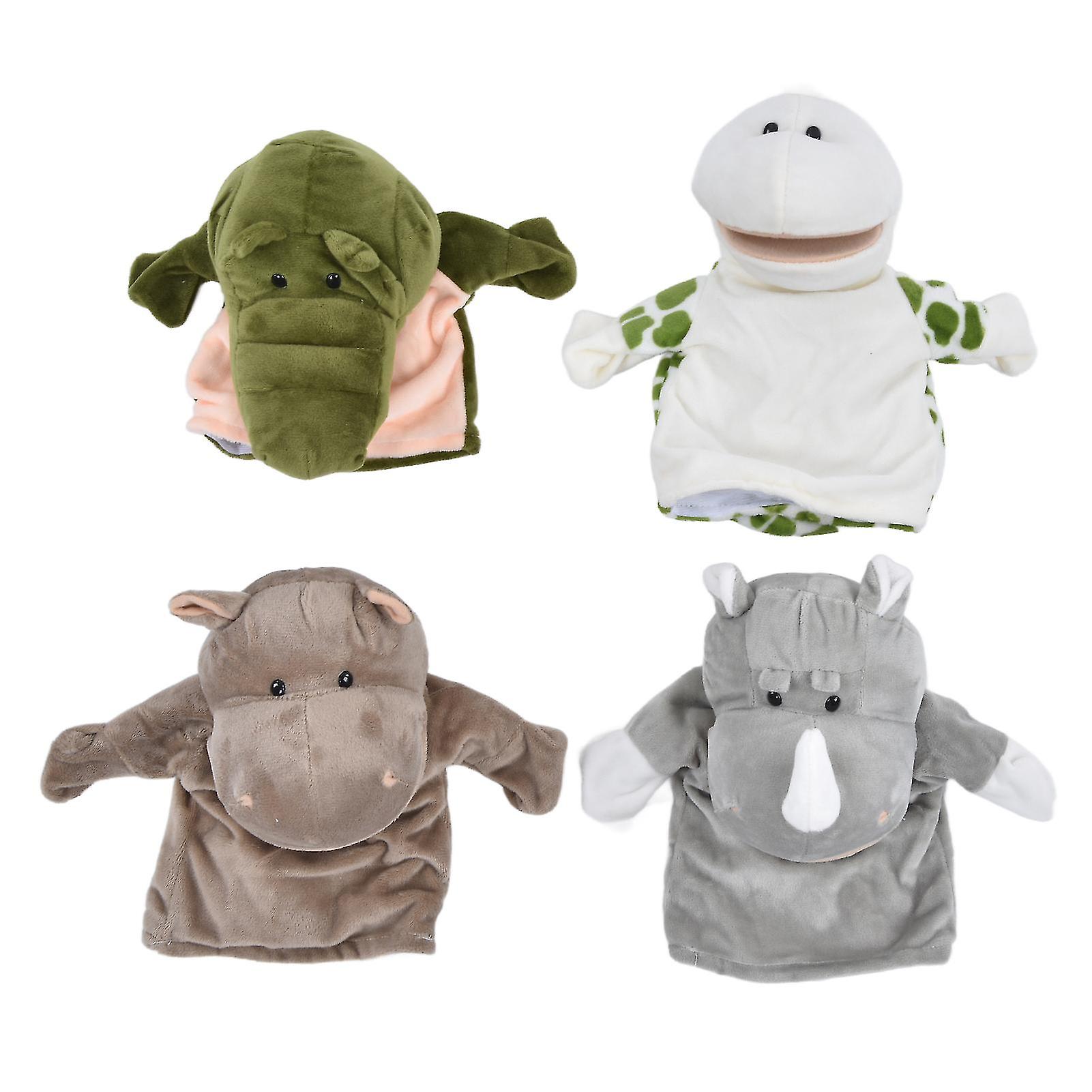 4 pcs Animal Hand Puppet Toy PP Cotton Lifelike Open Movable Mouth Hand Puppet Kit for Kids