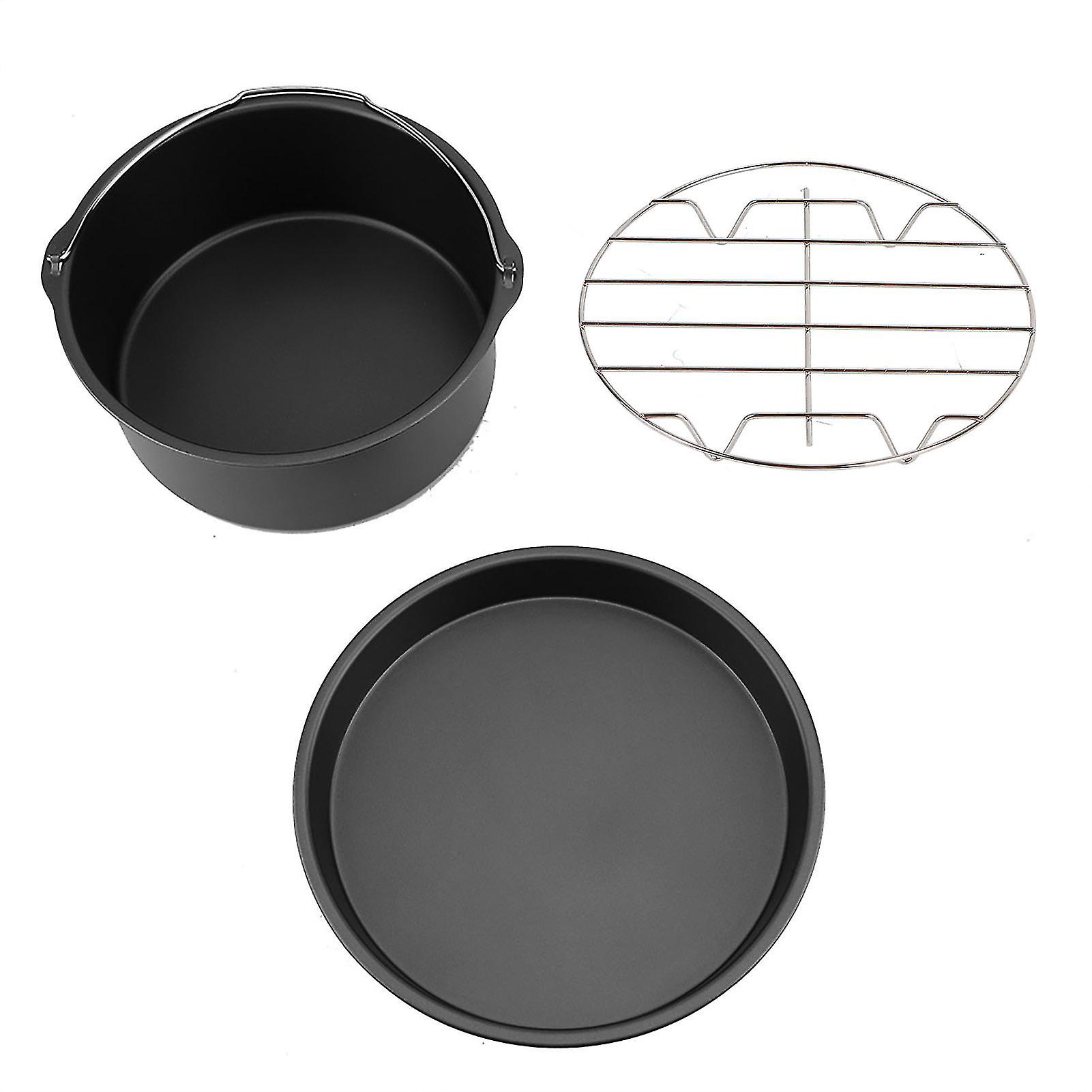 in 1 Multifunctional Air Fryer Accessories Set for 8'' Air Fryer, Bread Tray, Cake Pan and Pizza Pan (Black)