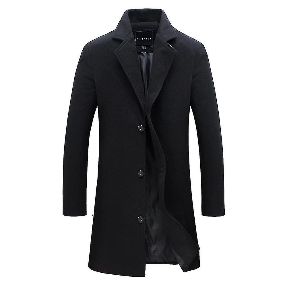 Men Solid Lapel Neck Overcoat Casual Winter Warm Long Sleeve Outerwear Coat