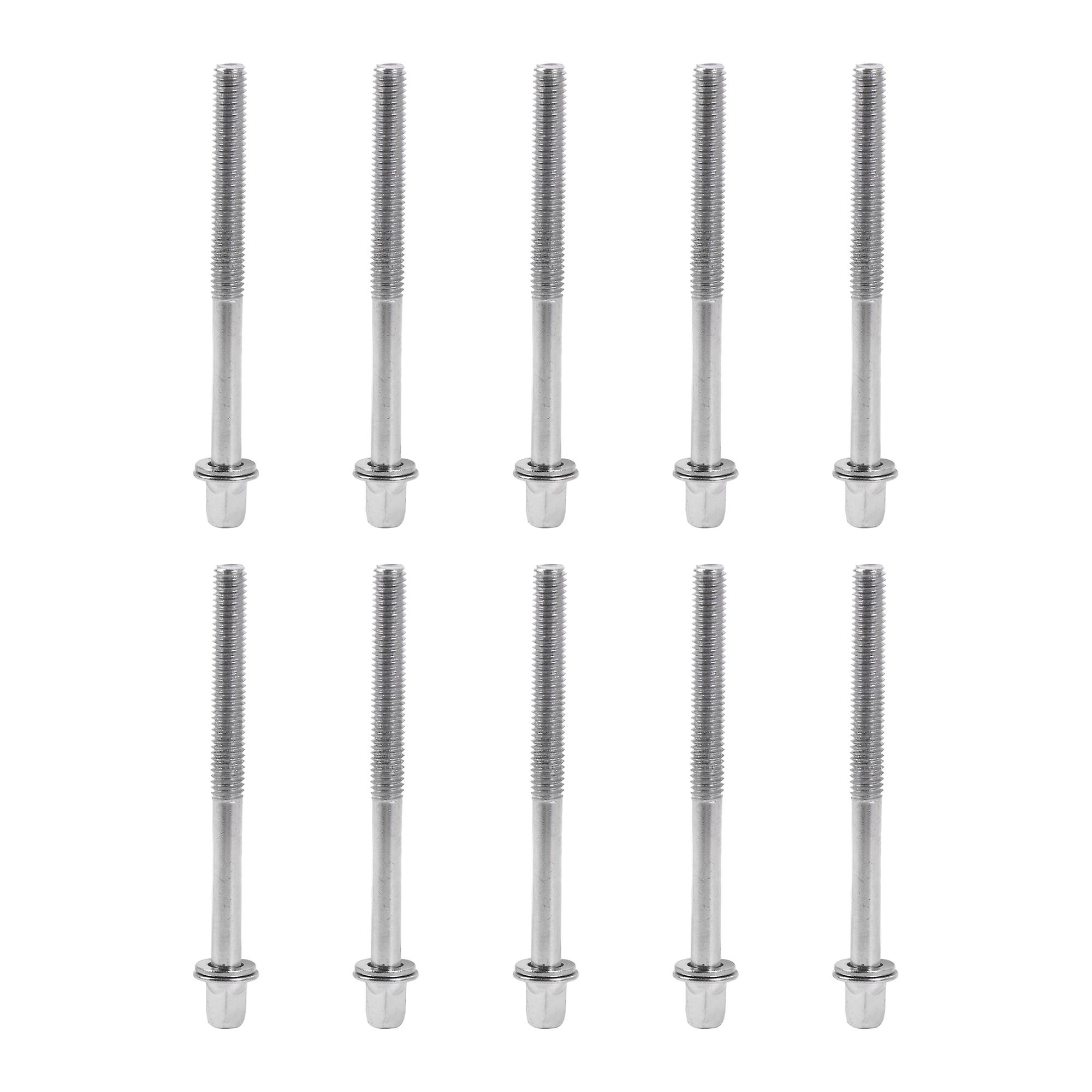 10 Pcs 1/4Inch Drum Tight Screw Tension Rods Percussion Replacement Silver