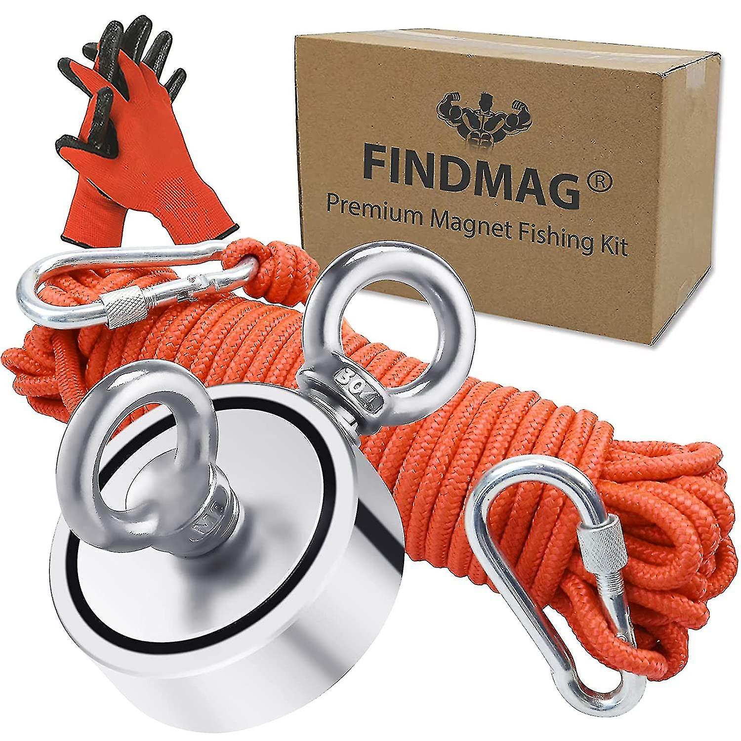 ערכת דיג מגנטית Kryc, מגנט דיג כוח משיכה חזק 300 ק"ג, דיג מגנט עגול ניאודימיום עם טבעות דו צדדיות, לשליפה ב- Ri