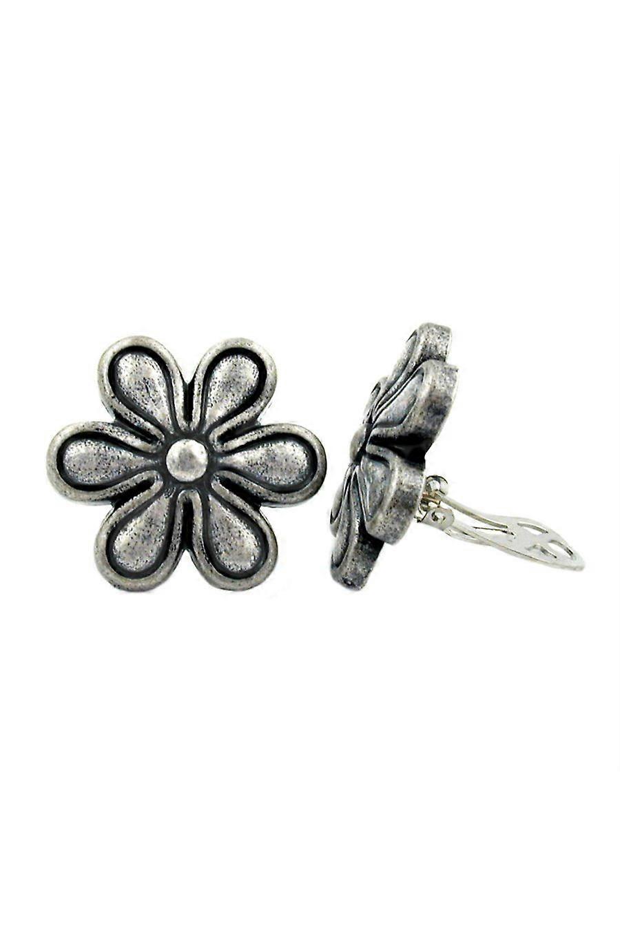 Clip-on Earring Flower Antique Silver Color - Gl07037