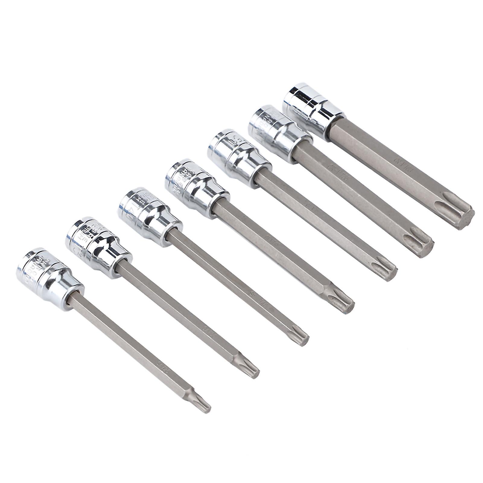 7Pcs 3/8in Drive Extra Long 110mm Silver Torx Star Bit Set