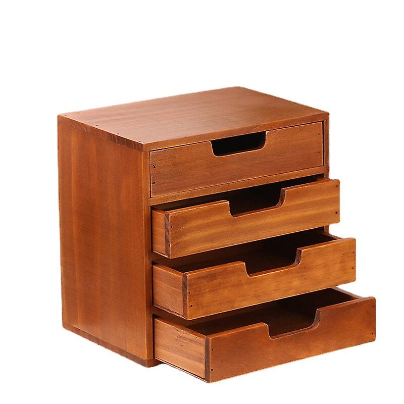 4 Layer Small Desktop Wooden Storage Box With Drawers Desk Organizer Vintage French Design Table Storage Organizer