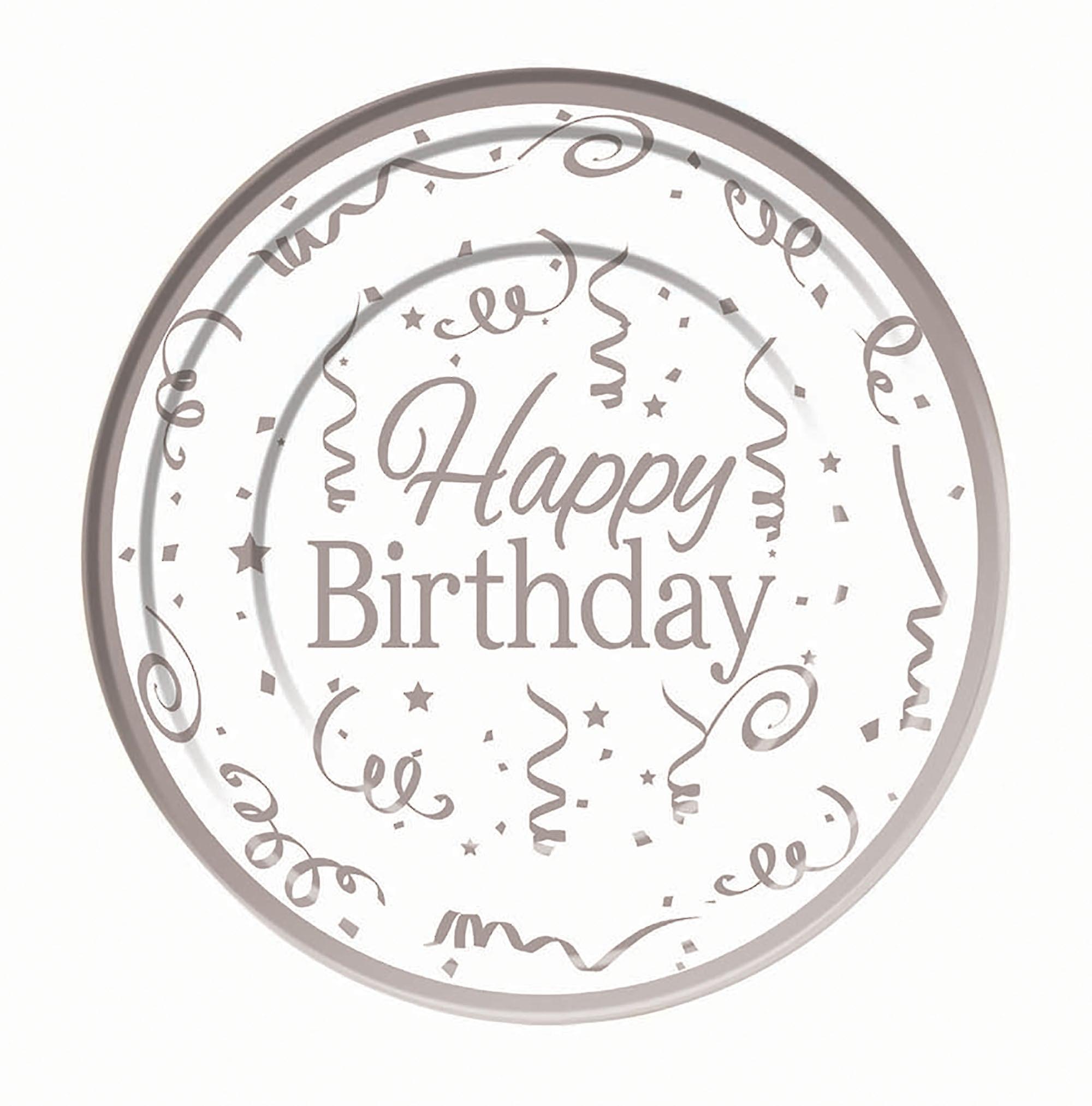 Silver Happy Birthday Plates Plastic 10 Pack15cm X81620