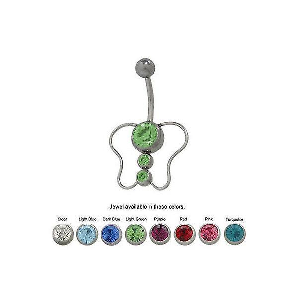 Butterfly belly button ring with cz jewels 14g