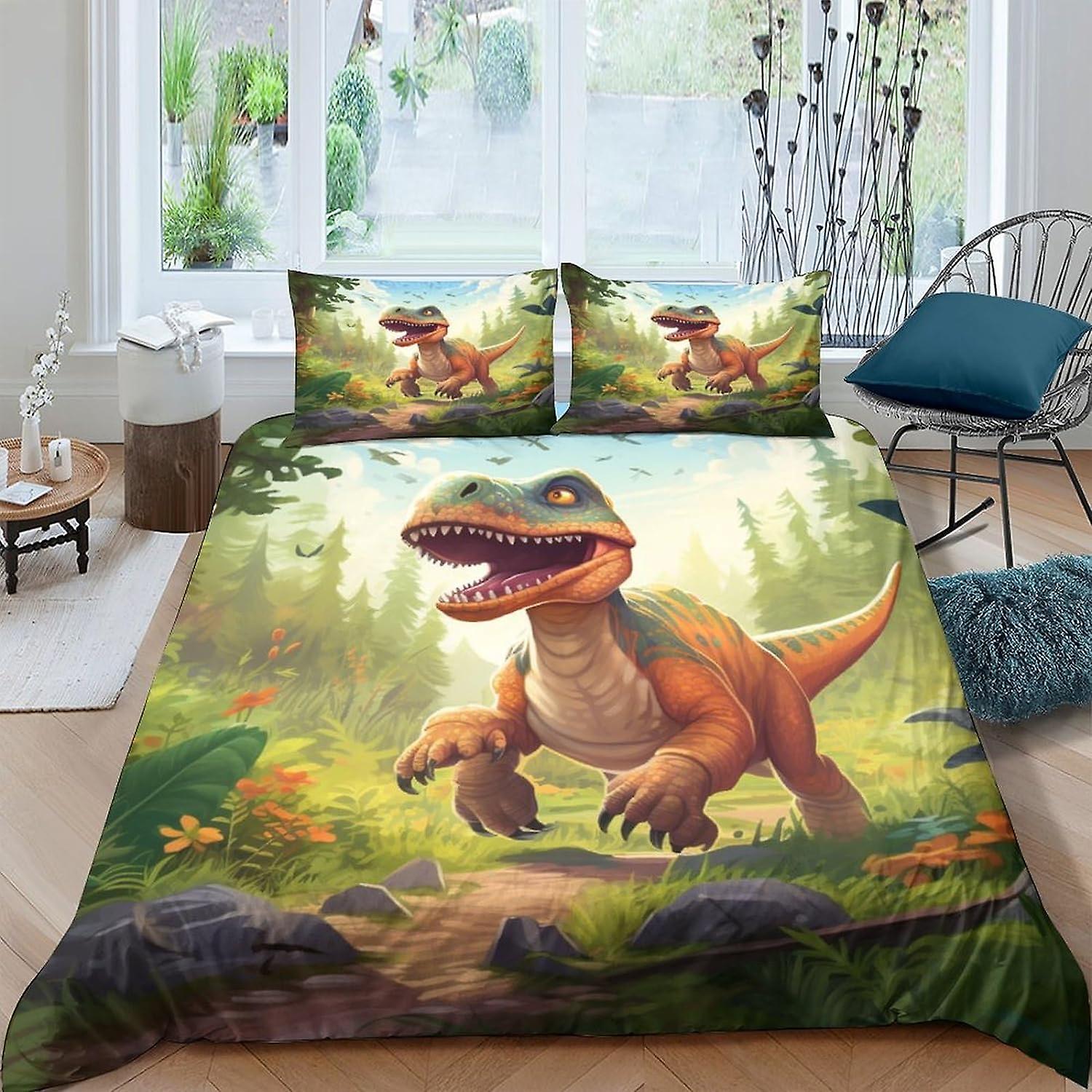 EKENOZ ديناصور طقم لحاف الفراش ، 3 قطع غطاء لحاف سهل العناية ، غطاء لحاف غطاء وسادة مع إغلاق سحاب ناعم من الألياف الدقيقة مزدوجة