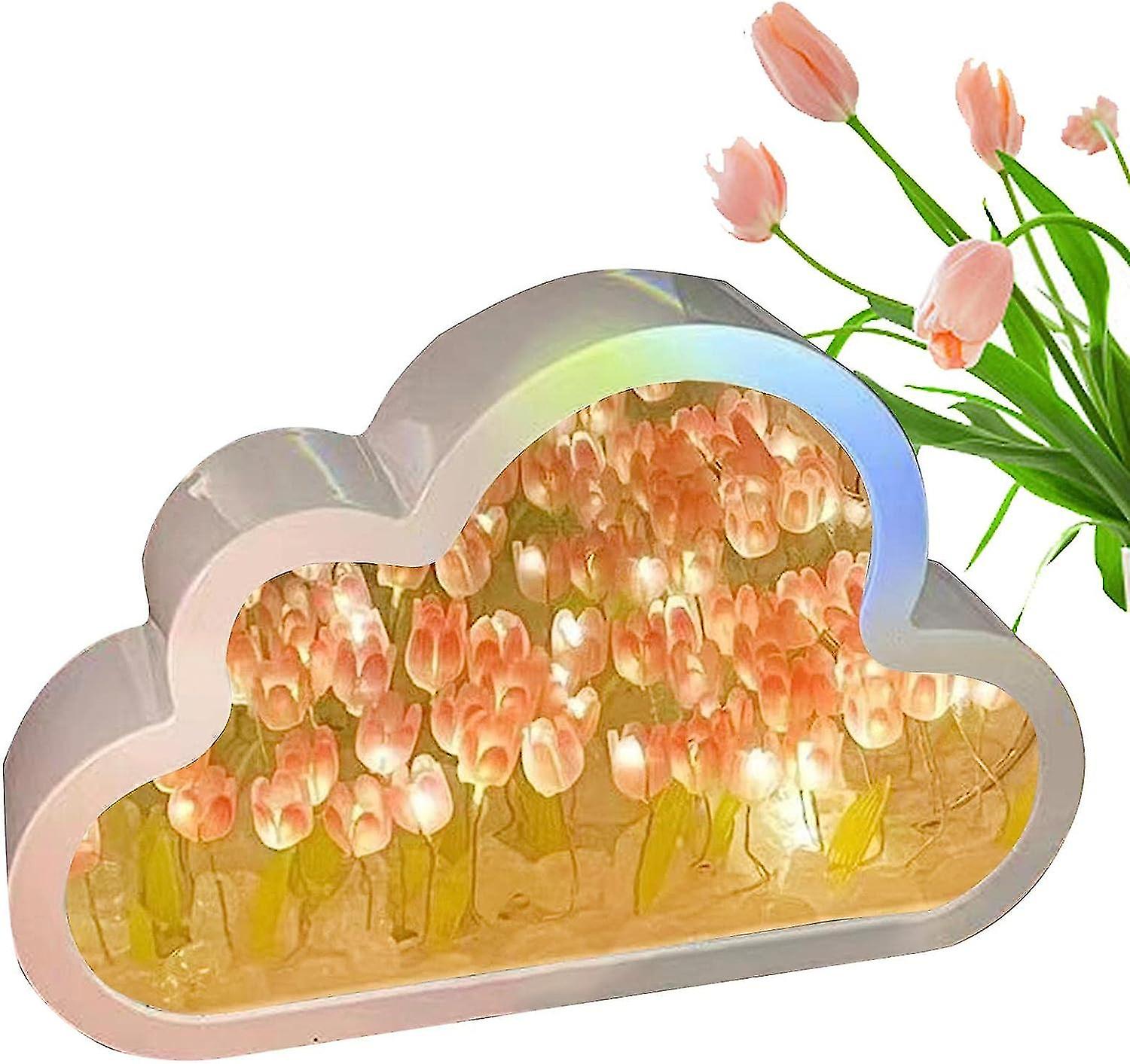 Cloud Mirror Tulip Lamp, Diy Handmade Led Tulip Night Light, Simulation Flower, Bedroom Sleeping Table Lamp, Desktop Ornaments