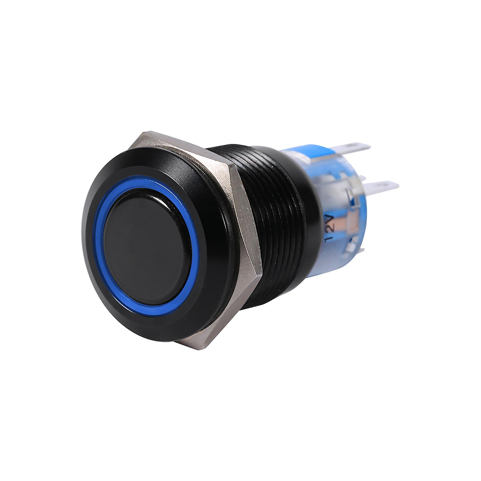 19mm 12-24V ON/OFF Black Waterproof Selflocking Latch Push Button Flate Switch Green LED