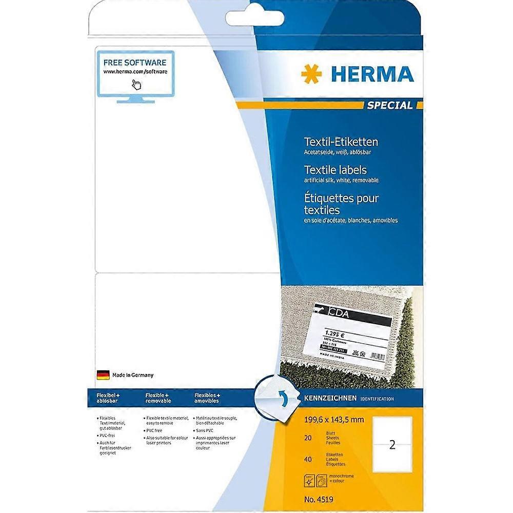 Herma High Quality Removable Name/Textile Labels A4 20pc White (199.6x143.5mm)