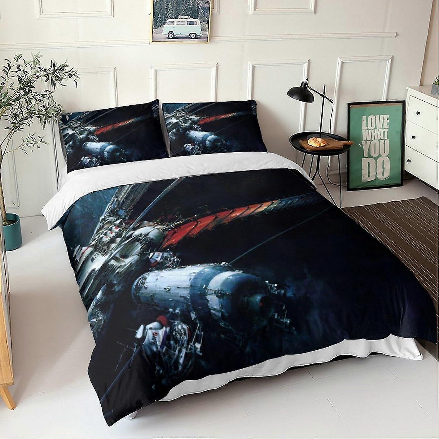 طقم الفراش غطاء لحاف بنمط مطبوع من الفن الخيالي مع أكياس وسادات طباعة حضارة المستقبل فراش من الألياف الدقيقة ، للبالغين خيوط أطفال 135 * 200 سم
