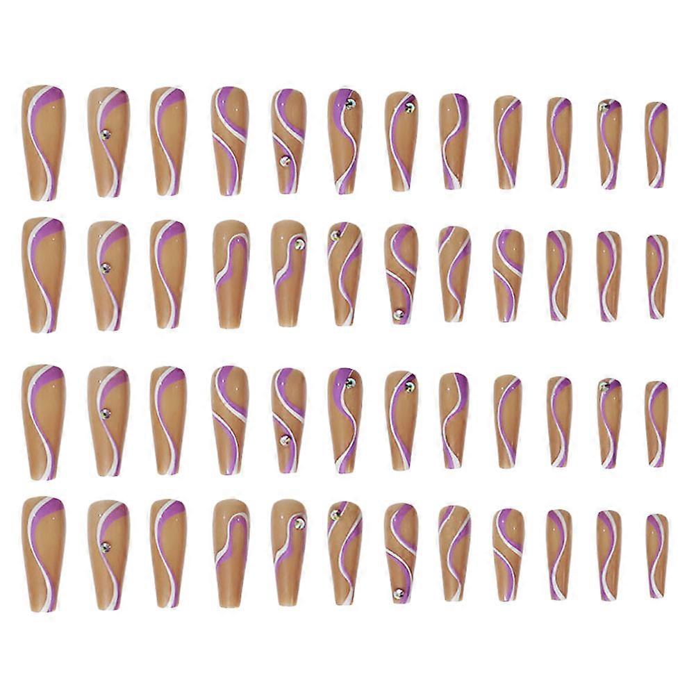 48pcs Line Pattern False Nails Full Covers Adorable Artificial Fake Nail Stickers