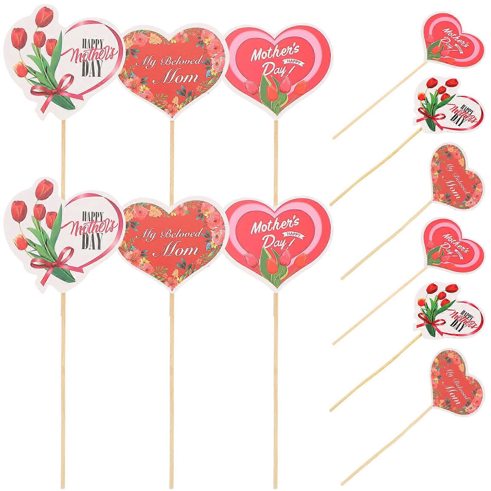 48pcs Heart Shape Cake Topper Ornamental Mother's Day Theme Dessert Pick Cake Inserting Pick Decor