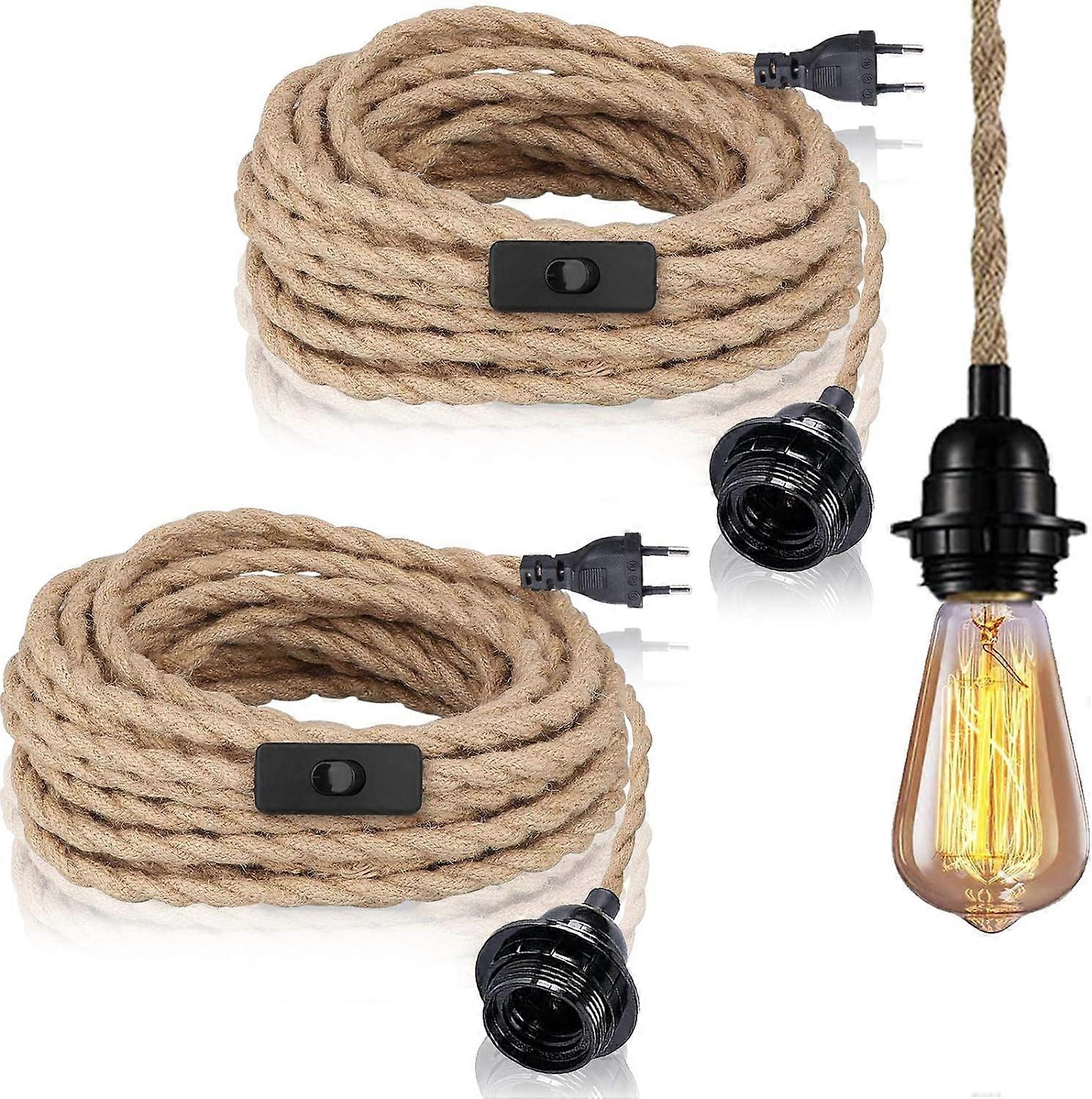 Pack Pendant Lights With Switch, Hemp Rope With 4.5m Cable, E27 Socket For Hall, Kitchen, Dining Table, Bar (without Bulb)