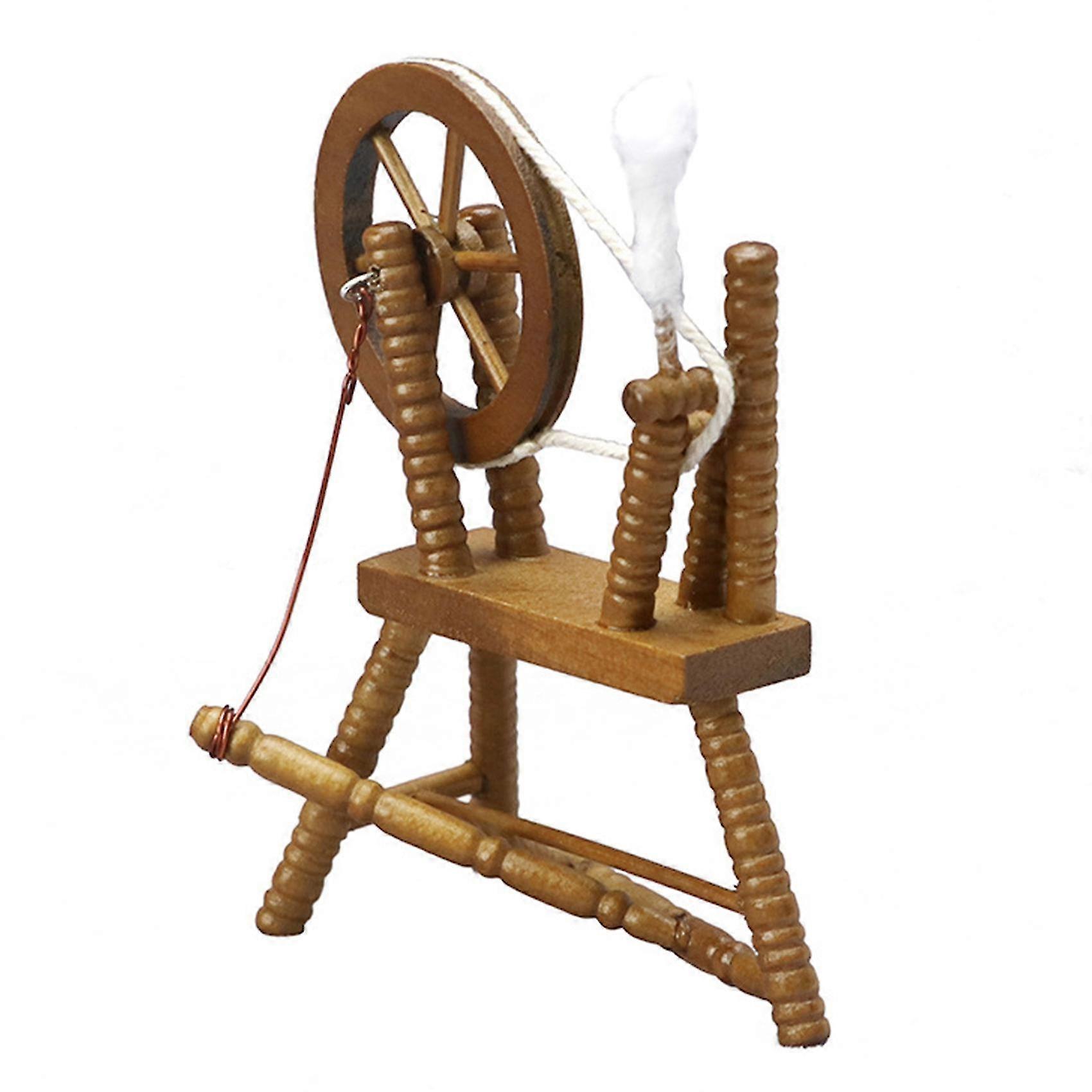 Scala 1:12 Miniatura Macchina Avvolgimento A Mano Filatoio Di Legno Retrò Mini Spinning Wheel Marrone