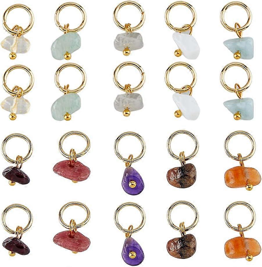 60Pcs 10Styles Natural Stone Charms Mixed Stone Chip Charms with Golden Jump Ring Irregular Gemstone Dangle Charms Amethyst Charms for DIY Making