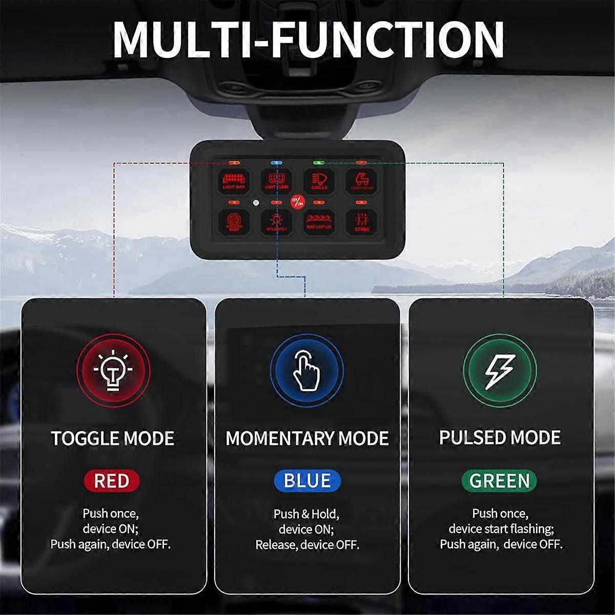 8 Gang Switch Panel RGB LED Light Switch Panel Multifunction Toggle/Momentary/Pulsed Touch Control