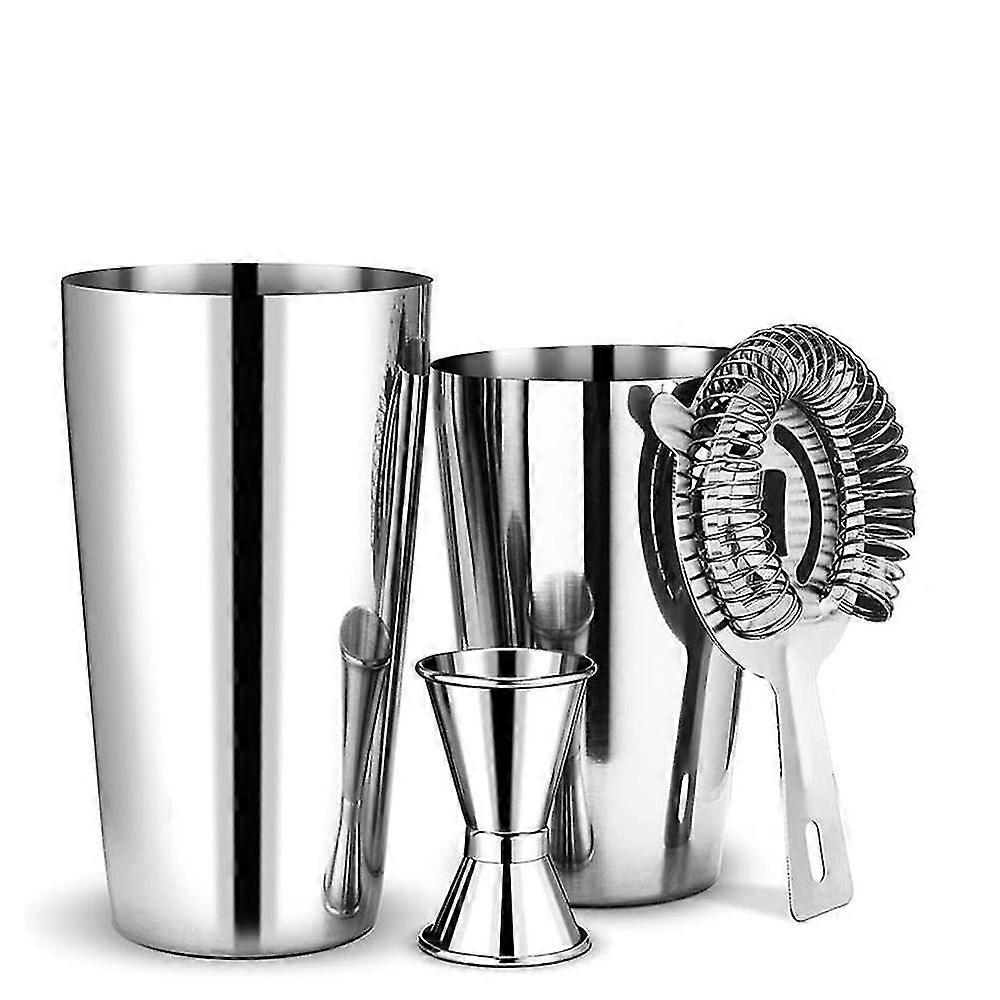 bar tending kit with drink shaker tins,strainer,double measuring jigger,recipes book let included