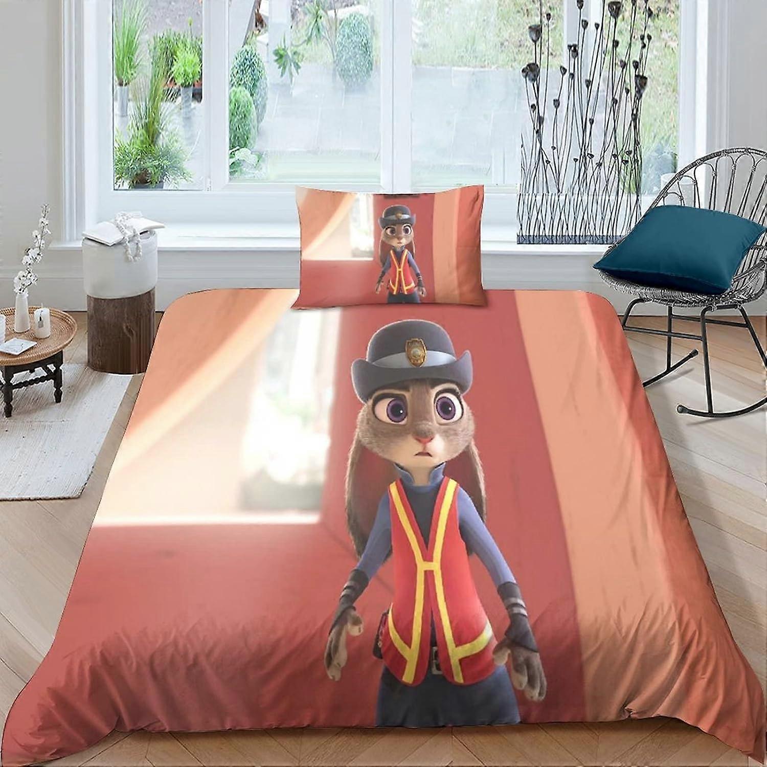 طقم مفروشات Zootopia مع غطاء لحاف ، غطاء لحاف بطبعة أفلام D كوميدي وغطاء وسادة مع سحاب ، للرجال والنساء الأطفال 135 * 200 سم