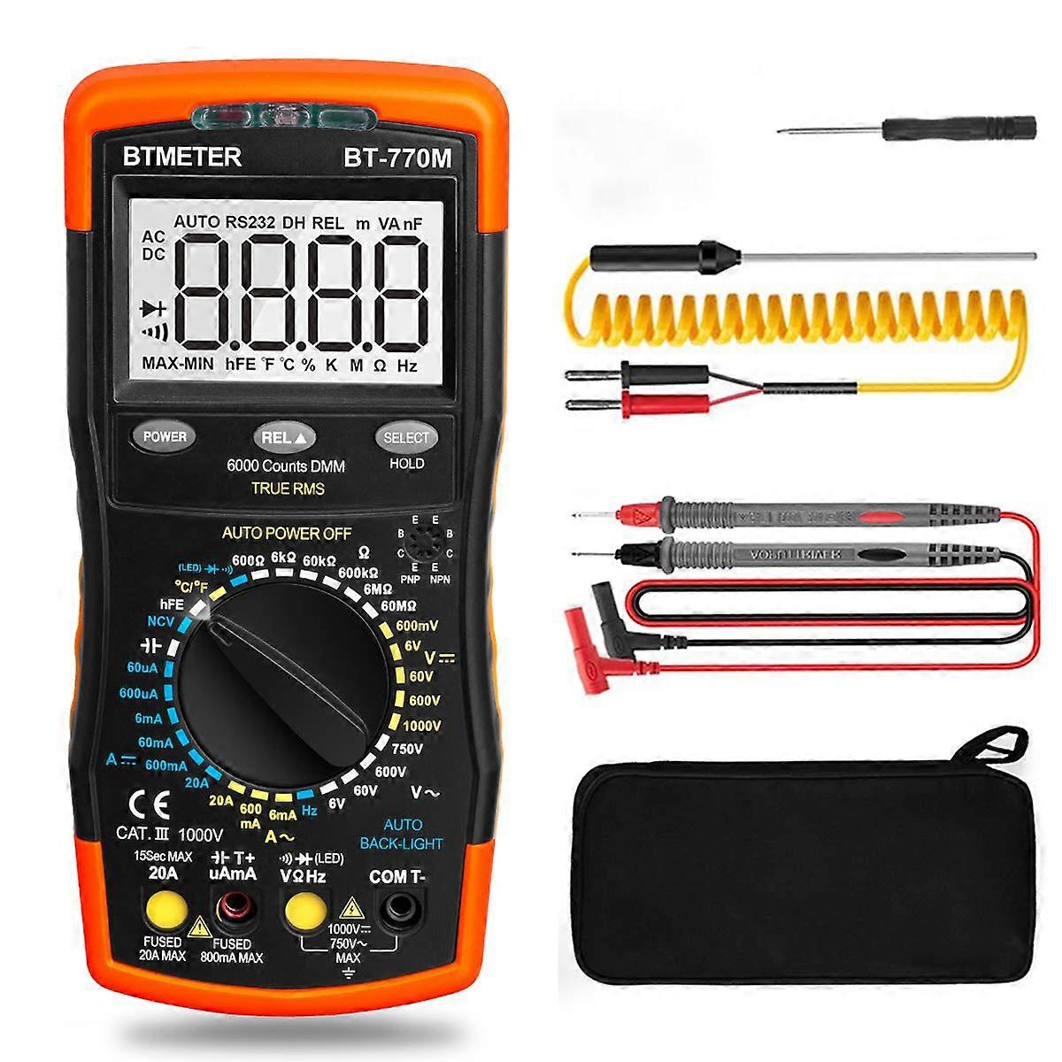 BT-770M Digital Multimeter TRMS 6000 Counts Auto/Manual Tester for AC/DC Volt/Amp  Ohm Capacitance Frequency Continuity NCV