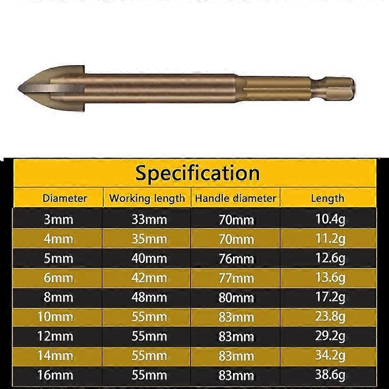 Cemented Carbide Cross Tile Glass Ceramic Drill Bit Hex Shank Efficient Professional Wall Drilling Tool Tile Hole Opener