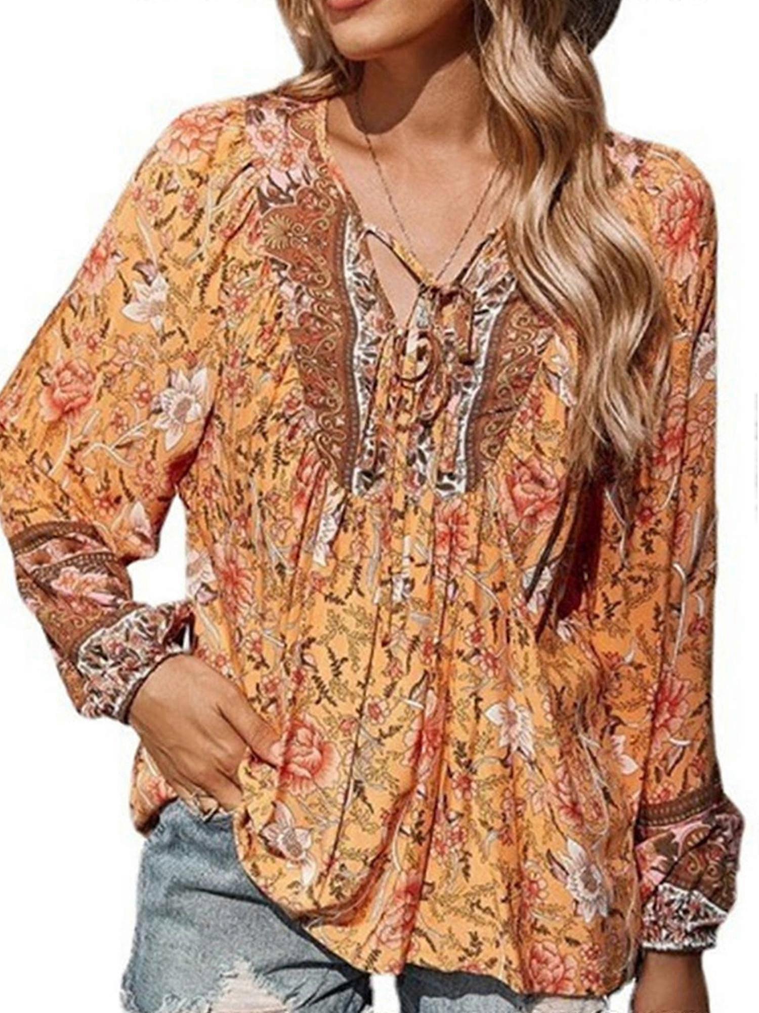 Női Boho Virágos Alkalmi blúz Lady Baggy Pullover Tunika Alkalmi Ing Plus Size