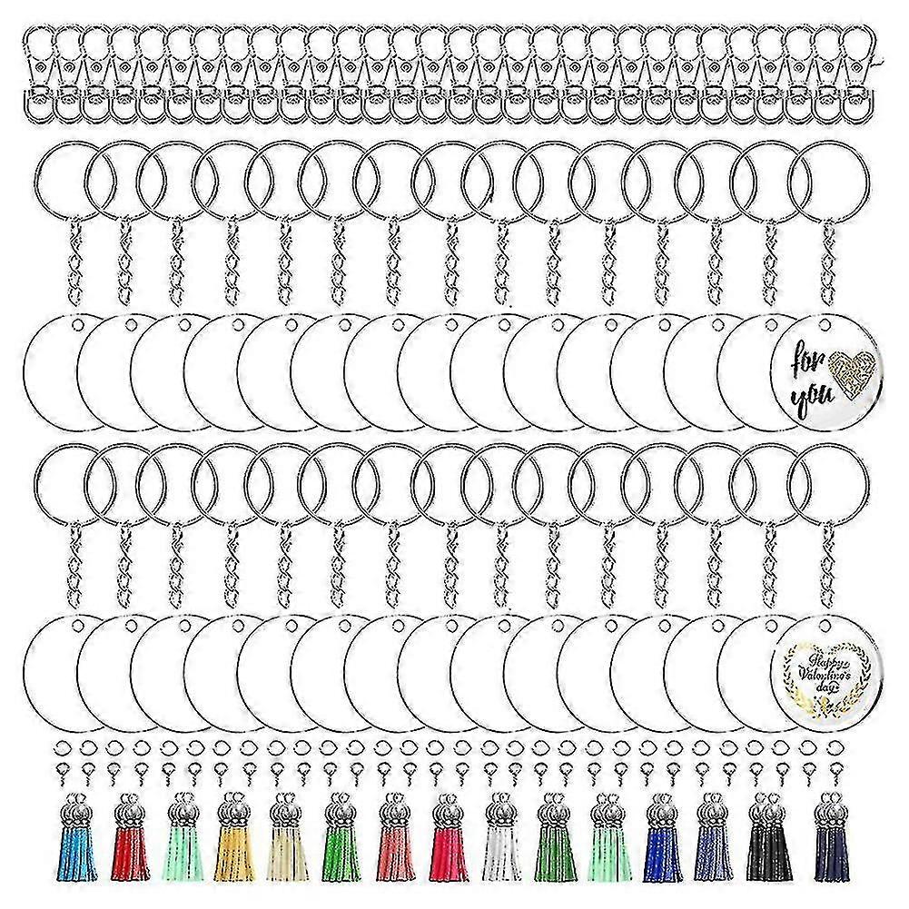 180pcs Acrylic Circle Discs Keychain Set Keychain Blank Jump Rings