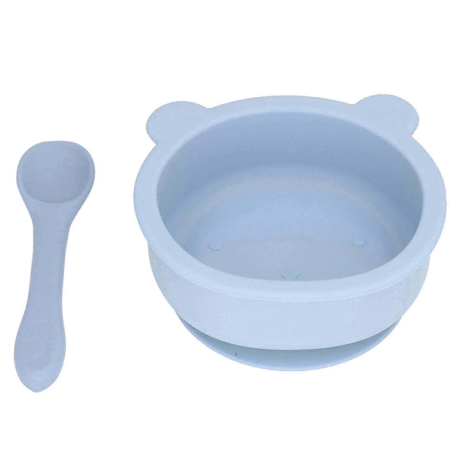 Baby Feeding Set Silicone Multi Functional Baby Feeding Set with Strong Suction Cup Bowl Spoon Set Baby for Most Tables Grey Blue