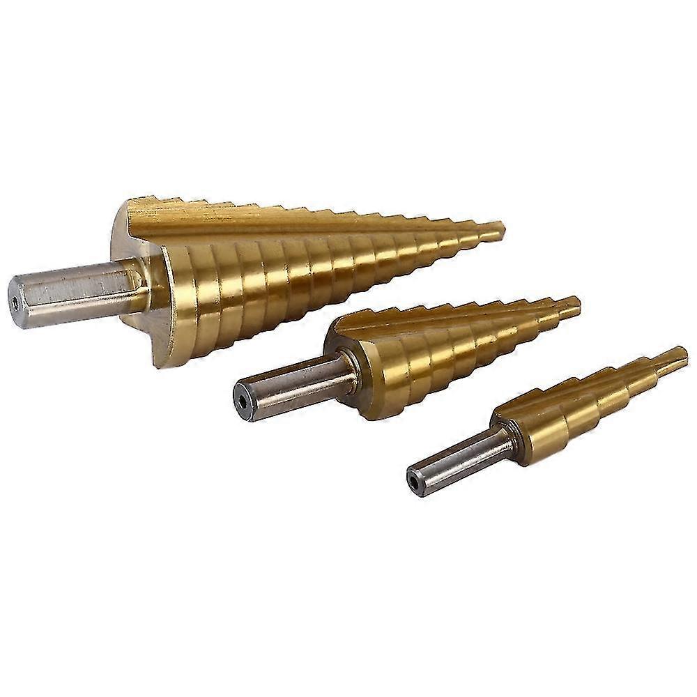 3pcs Triangle Shank Step Cone Titanium Coated Step Drill Bit