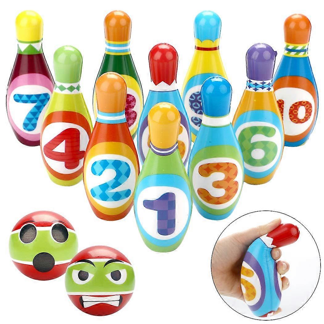 Kids Bowling Set with 10 Bowling Pins & 2 Balls, Educational Early Development Indoor & Outdoor Games Set