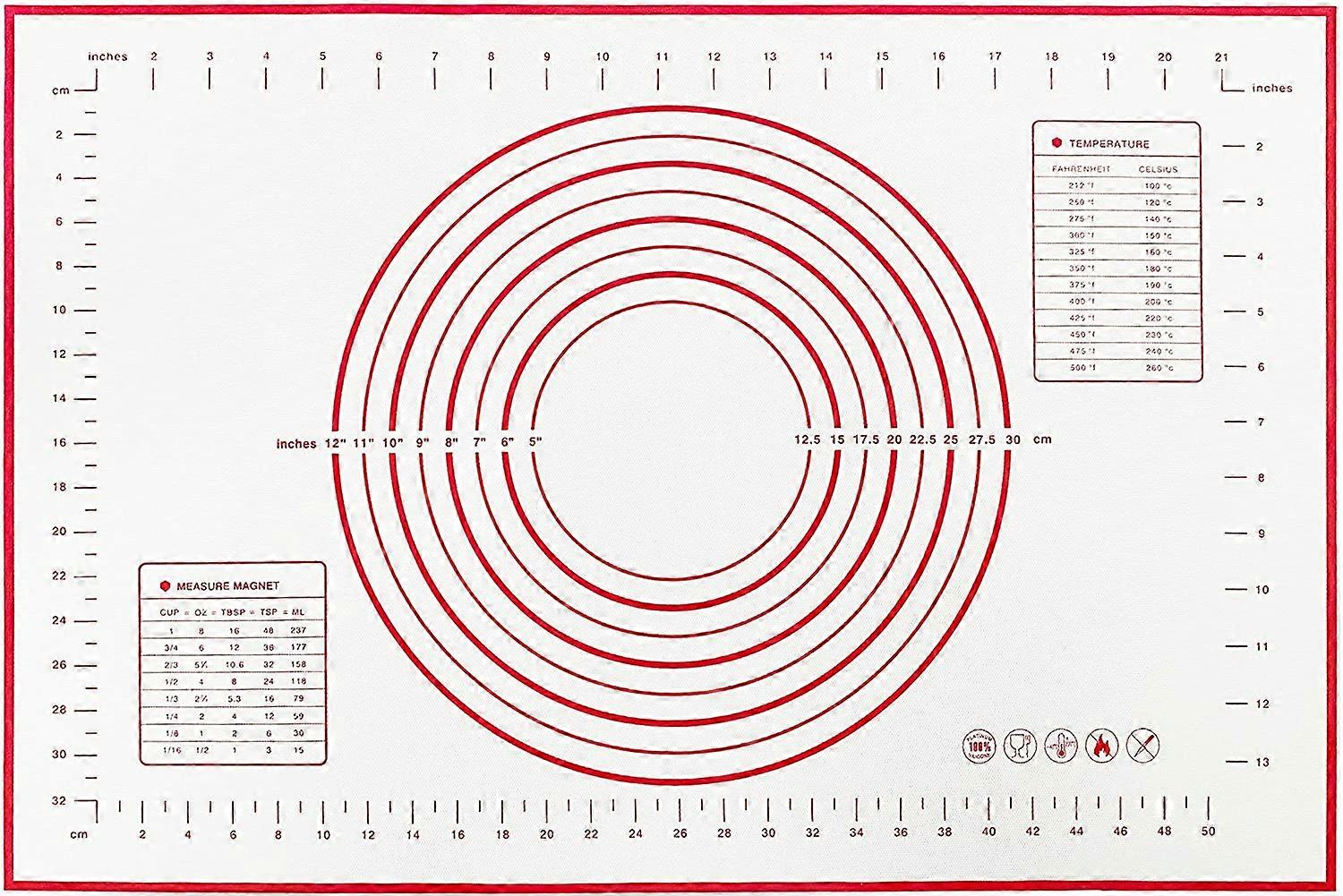 Silicone Pastry Baking Mat Non Stick with Measurement Fondant Mat, Extra Large Counter Mat, Dough Rolling Mat, Oven Liner, Pie Crust Mat 16x 24 (Red)