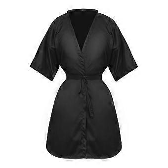 1PC Salon Client Gown Robes Cape Hair Salon Hair Cutting Smock for Clients Kimono Style (Black)
