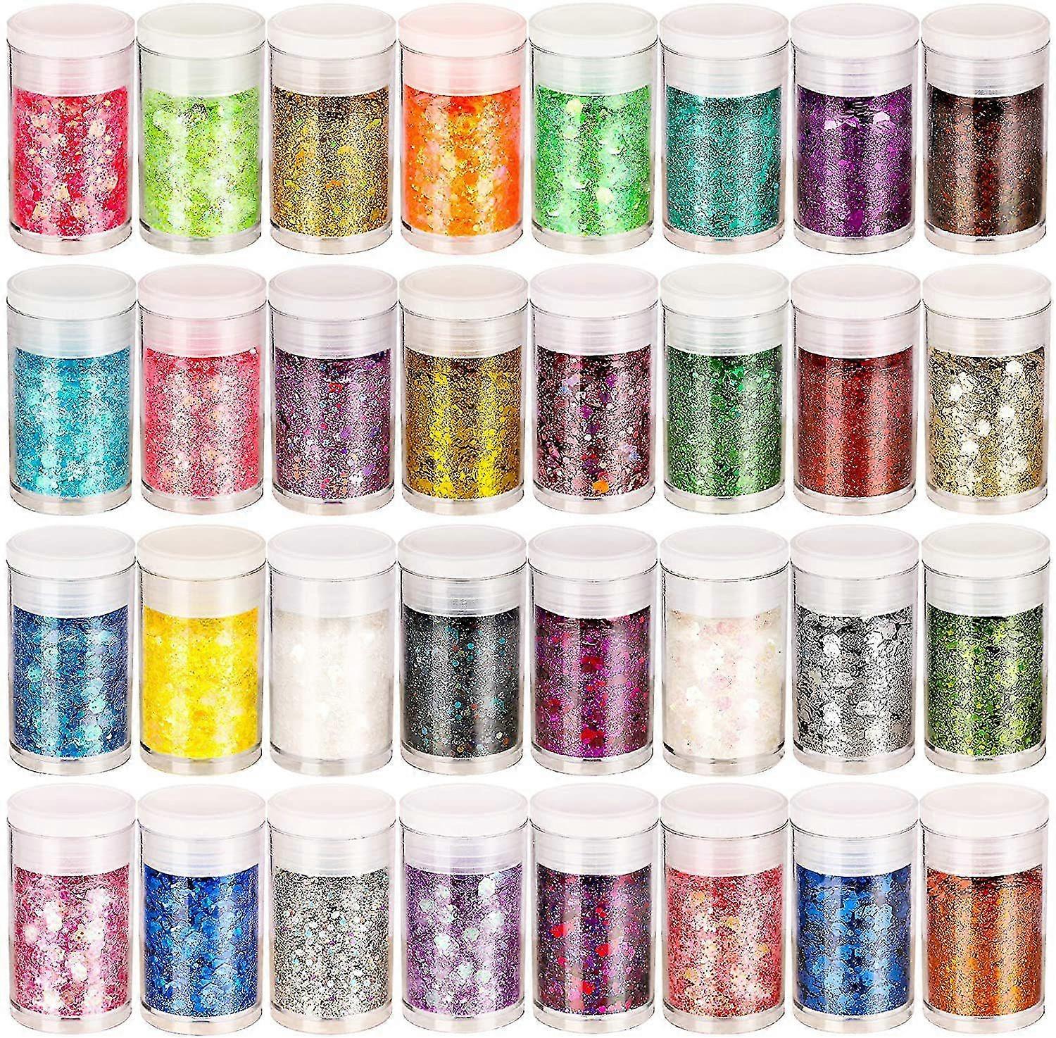 بريق ناعم لامع للصياغة ، 32 لونا من بريق الأظافر بريق الوجه بريق مسحوق قوس قزح الجسم بريق الوشم بريق