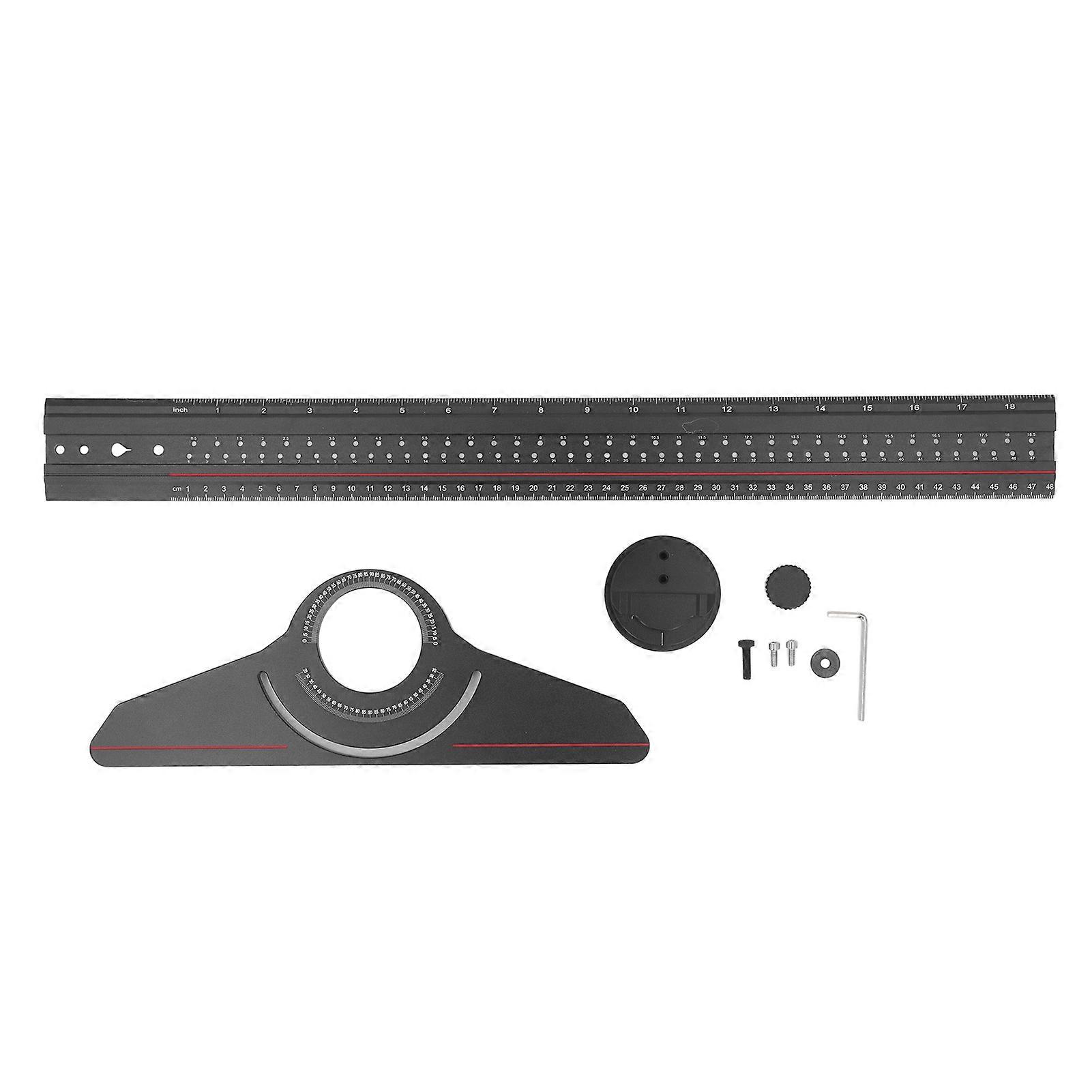 Woodworking T Ruler Aluminum Alloy Multifunctional Carpenter Scriber with Rotatable Angle Gauge Black