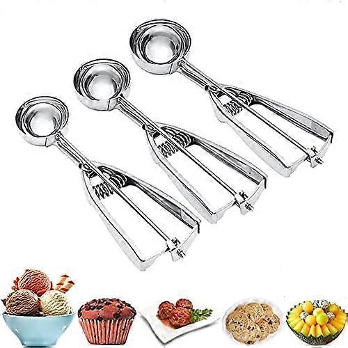 3Pcs Cookie Scoop Set, Stainless Steel Ice Cream Scooper with Trigger Release, Large/Medium/Small Cookie Scooper for Baking, Cookie Scoops for Baking 