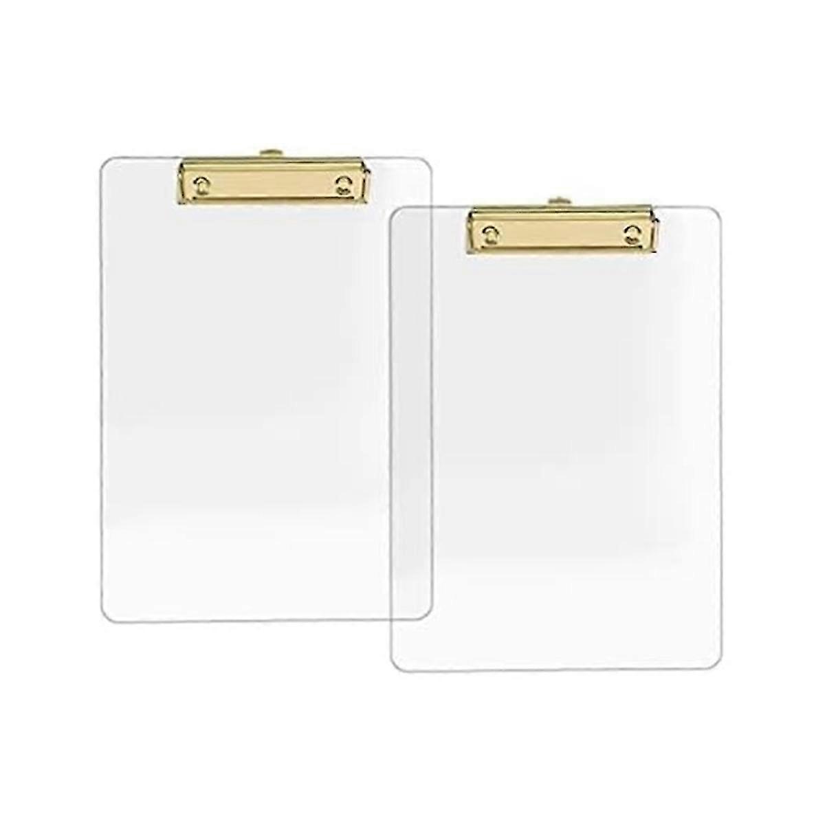 2 Pack Prancheta de Acrílico Transparente com Clipe Dourado, 8.8X12.2 Tamanho A4 Carta, Escola e - Feliz H
