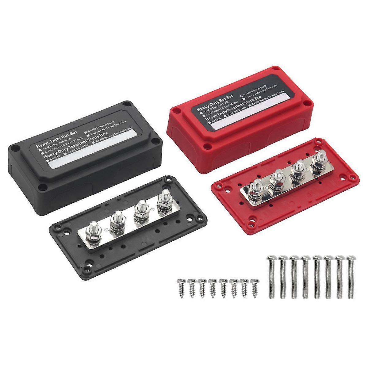 2PCS 300A Bus Bar Heavy Duty Power Distribution Block Busbar Box with 4XM8 (5/16Inch) Terminal Stud