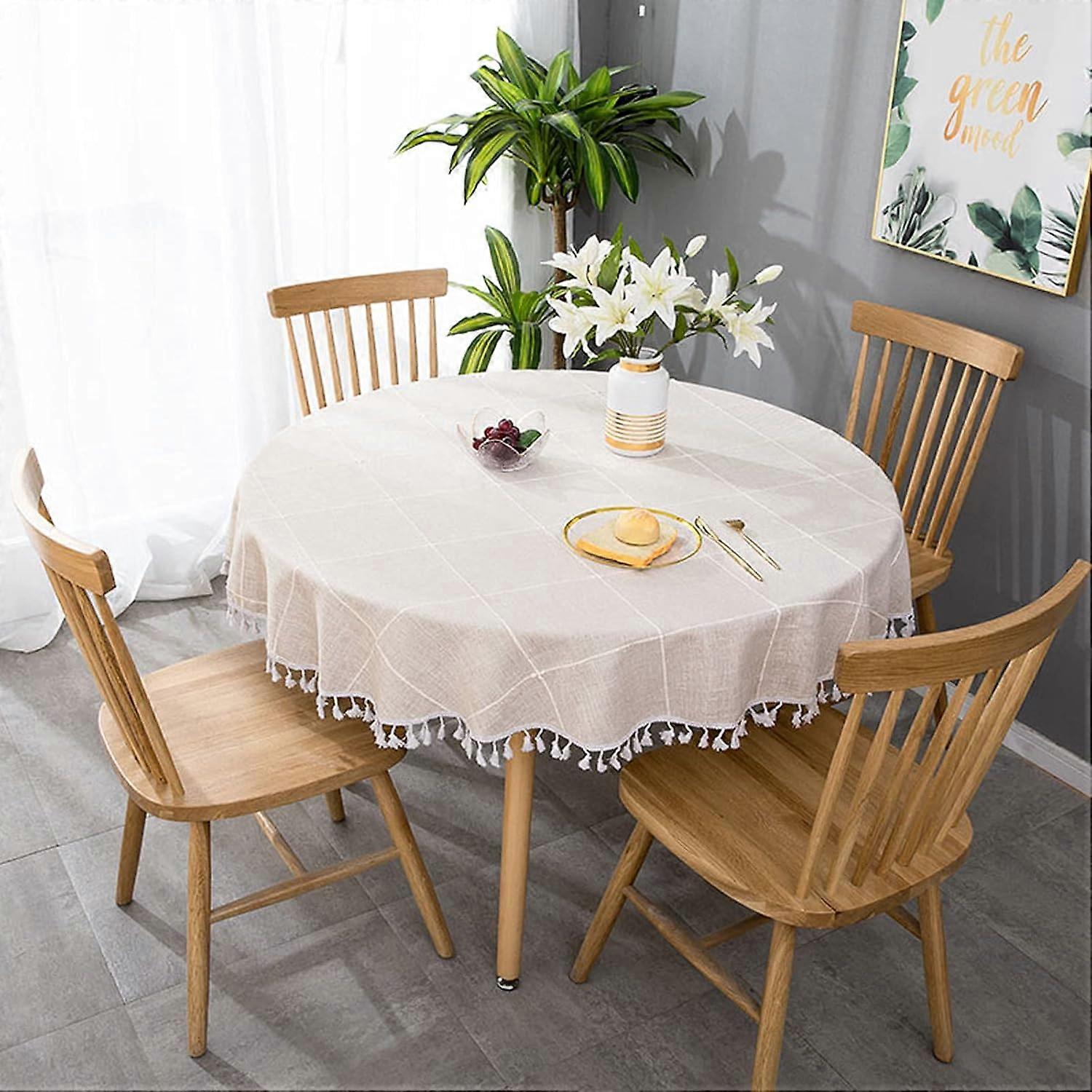 Tablecloth Round 140 cm Washable Cotton Linen Tablecloth