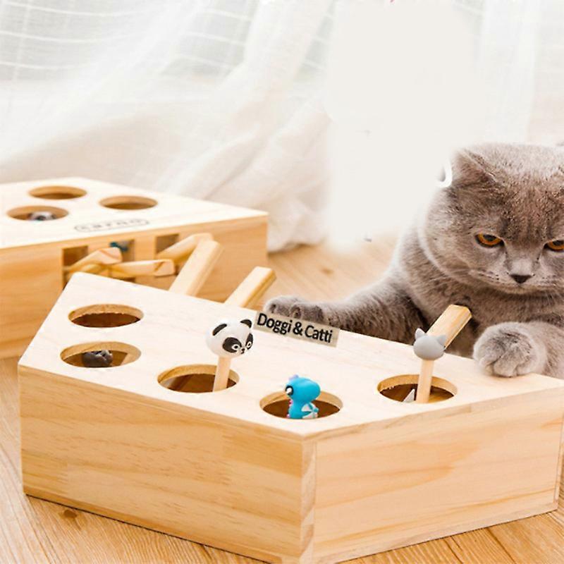 MIMIGO Cat Funny Toys Interactive Wooden Solid Whack A Mole Mouse Game Puzzle Toy
