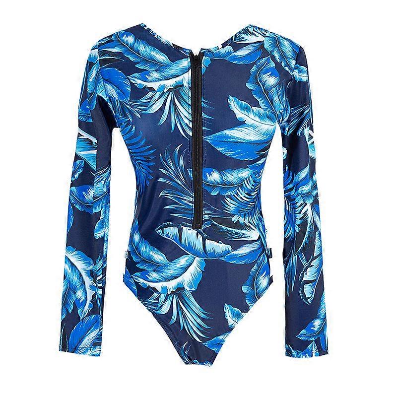 Femme Manches Longues Rash Guard Zipper Imprimé Surf Une Pièce Maillot De Bain Maillot De Bain - S