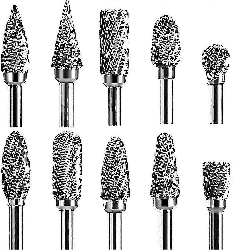 双切硬质合金旋转旋转锉套装 - 10件1/8“柄，1/4”头长钨钢，用于木工，钻孔