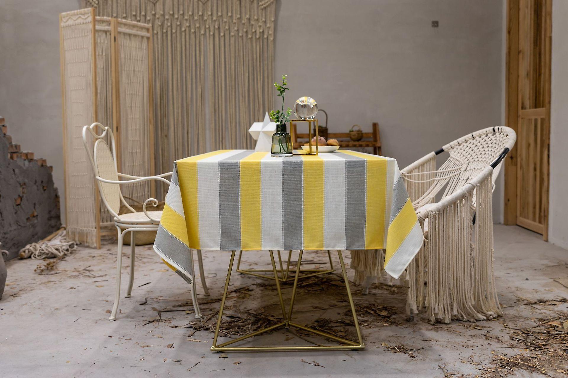 Rektangulär duk Gul rand Bomull Linne Dammtät Duk