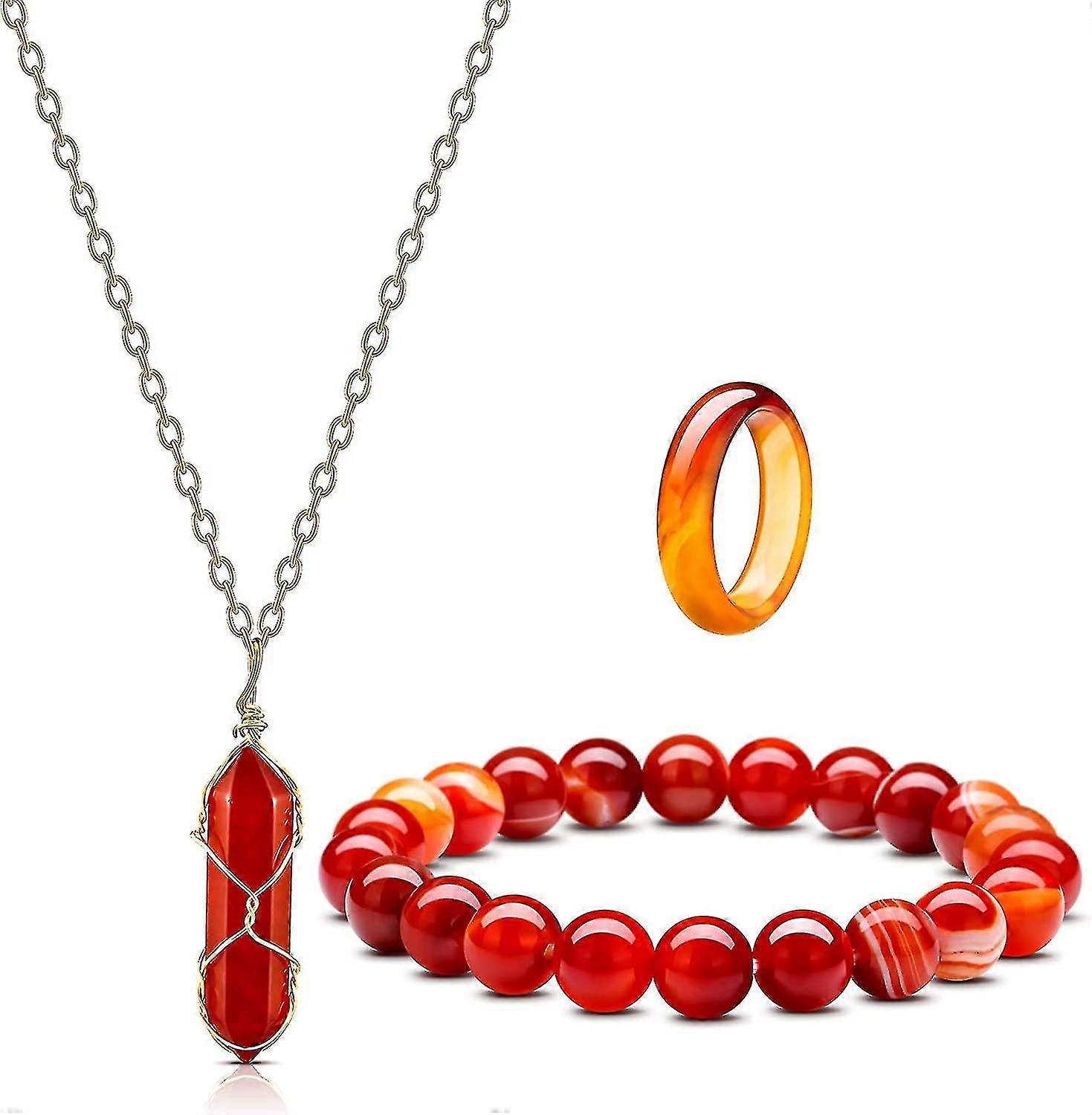 Carnelian Crystal Necklace For Women Men Red Carnelian Rings Natural  Relieve Anxiety Gemstone Bracelet Crystal Quartz Chakra Gems Stones