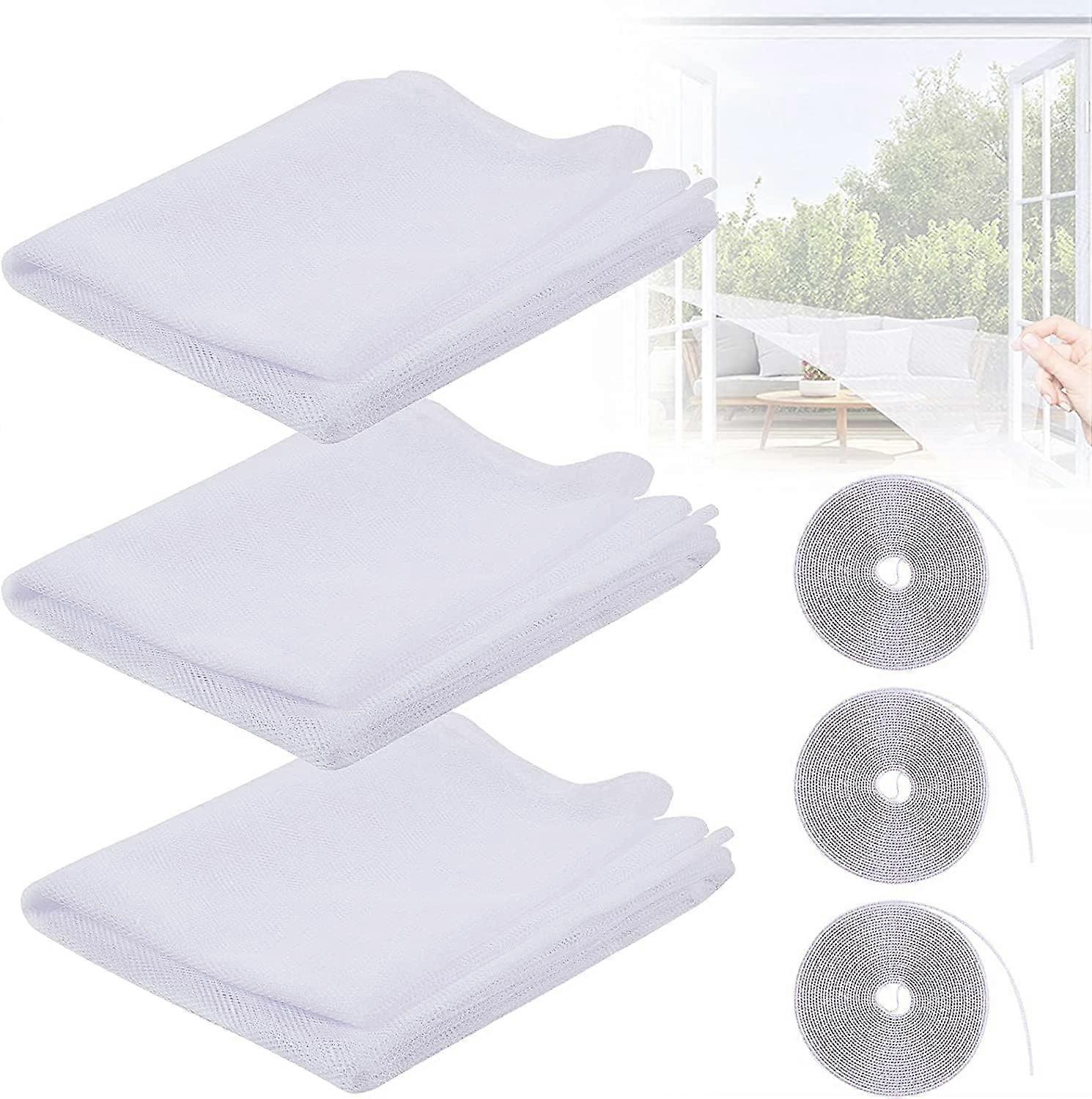 3 PCS Mosquito Net Window Screen, Insect Screen Net, Mosquito Net Windows Insect Screen Net with Adhesive Tape, for Office Home, with 3 Self Adhesive