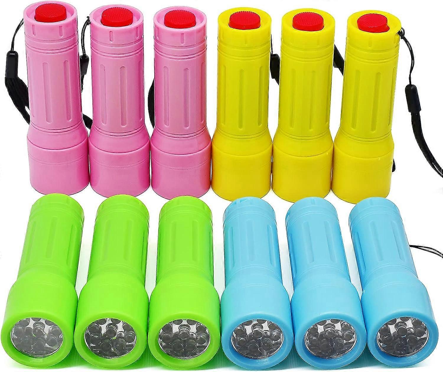 9-Led Flashlight - 12-Pack Mini Flashlight with Lanyard, Assorted Colors