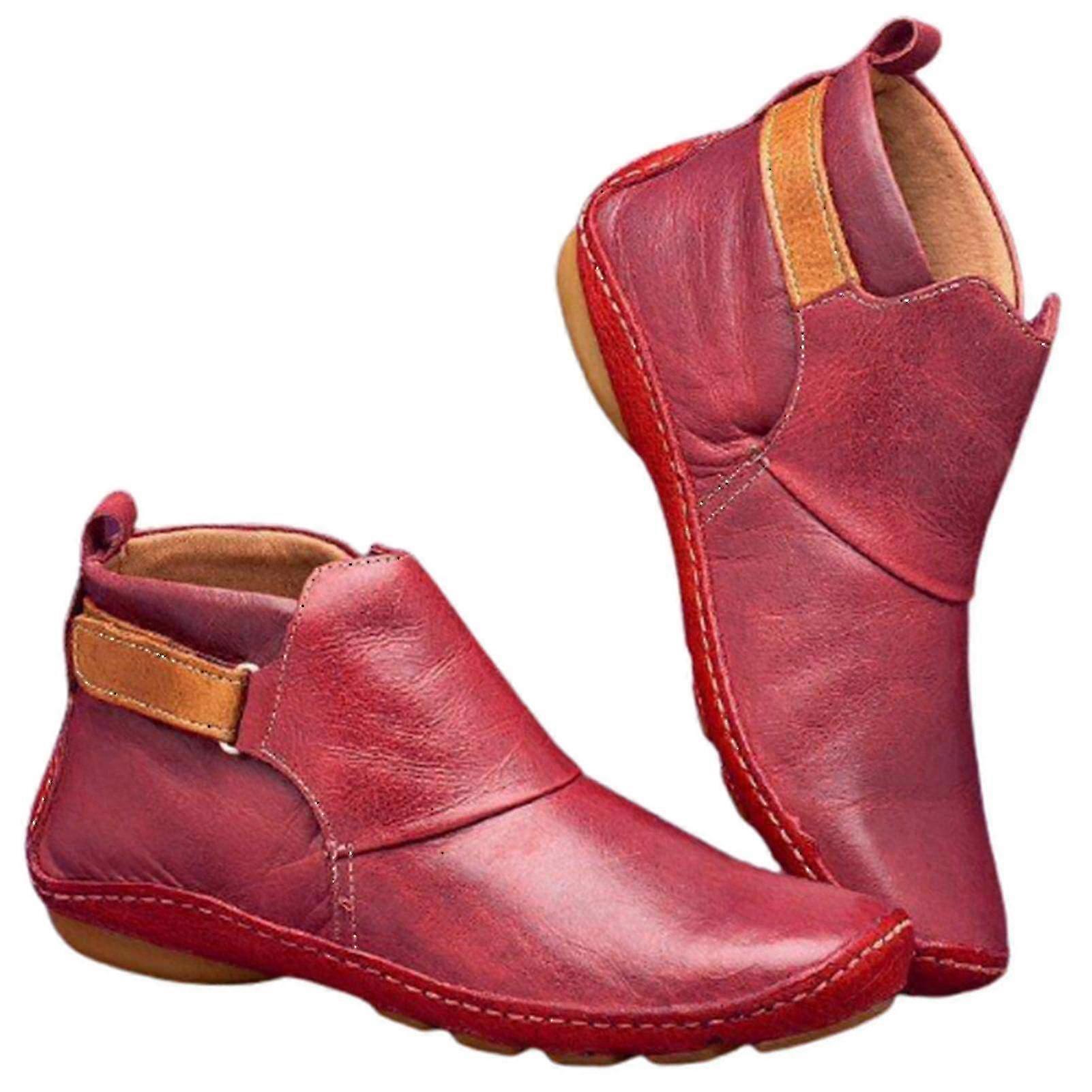 Orthopedic Shoes Vintage Flat Boot Ankle Top Shoes Soft Pu Boots Tpr Sole Hook Loop