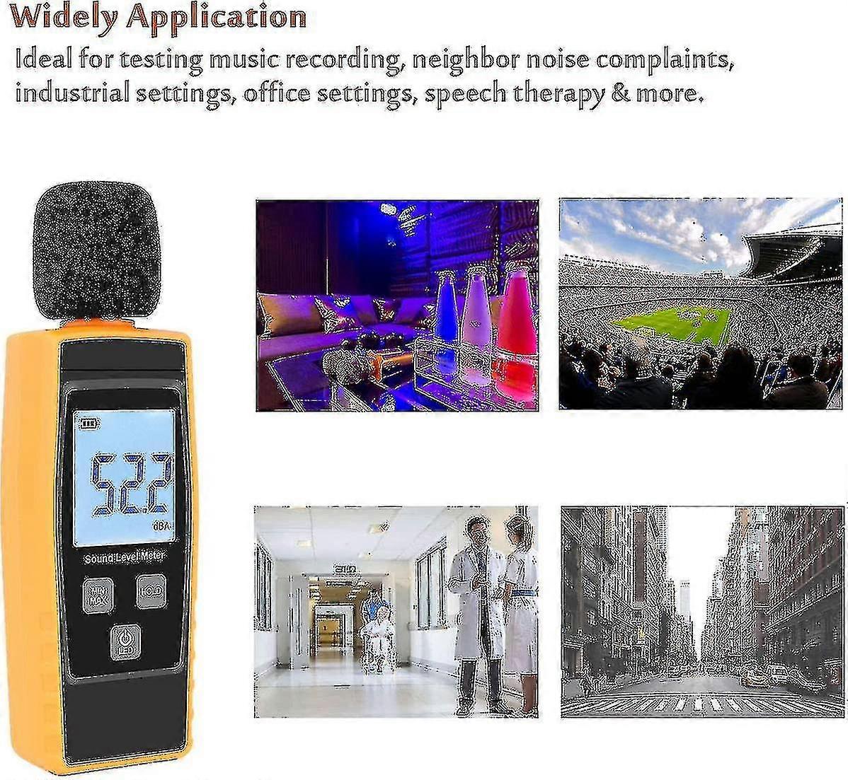 Sound Er 30~130 Db Decibel Measurement With Backlit Digital Lcd Display For Indoor/outdoor Use [max/min/hand Funct] Qywo