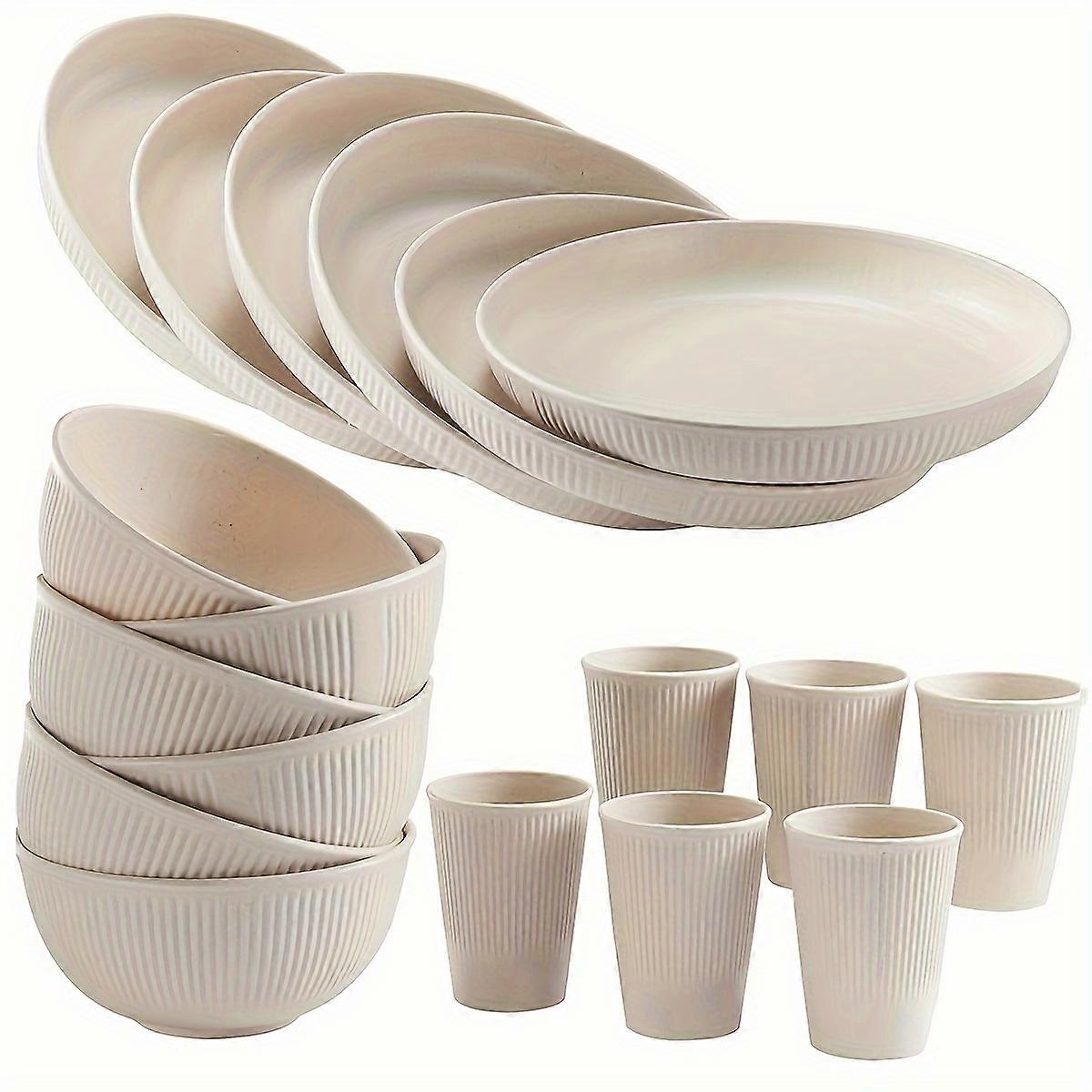 18pcs/set Wheat Straw Dinnerware Sets Unbreakable Reusable Dinnerware Set Kitchen Cups Plates And Bowls Sets Dishwasher Microwave Safe